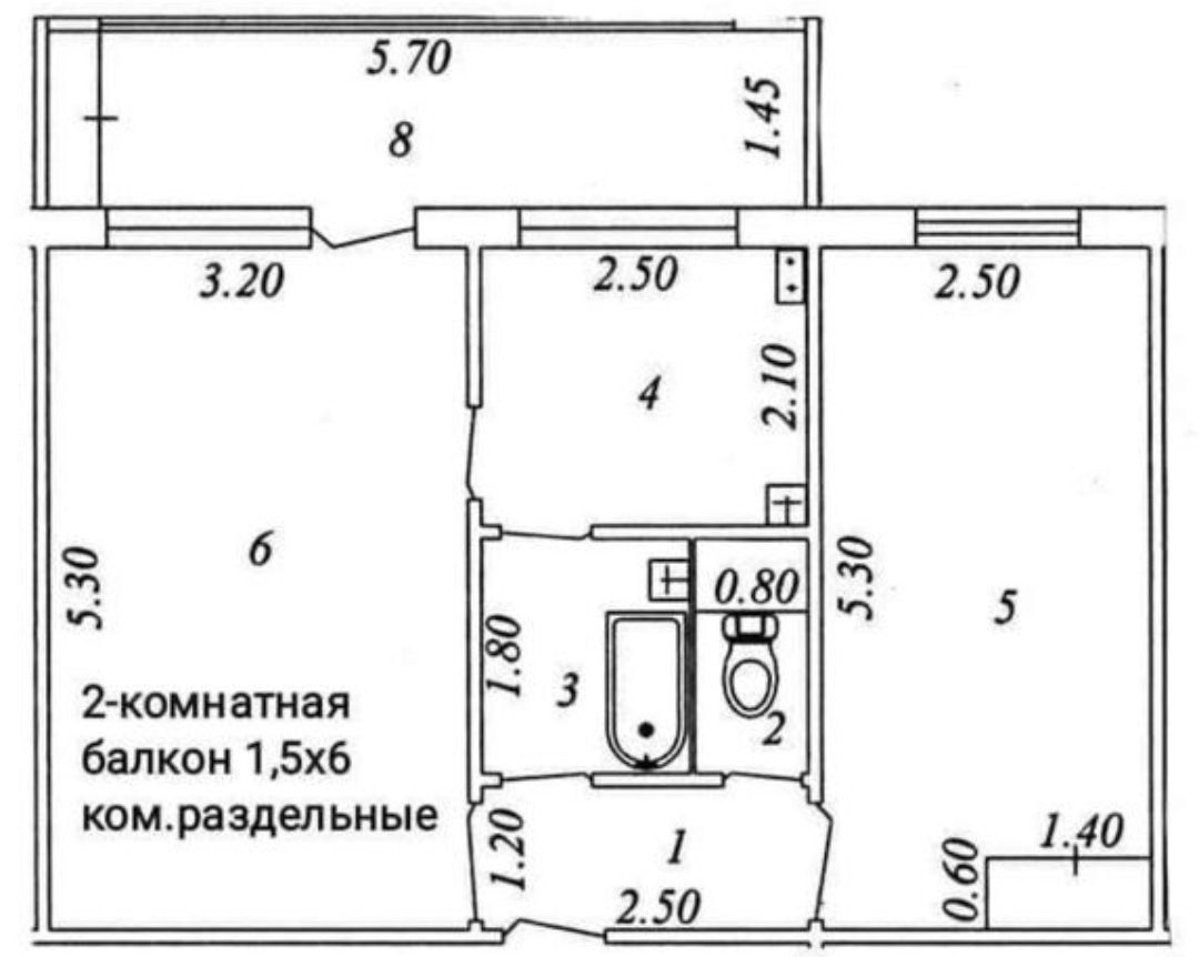 Лисунова 2, 2/1/4, 52 м2, раздельная