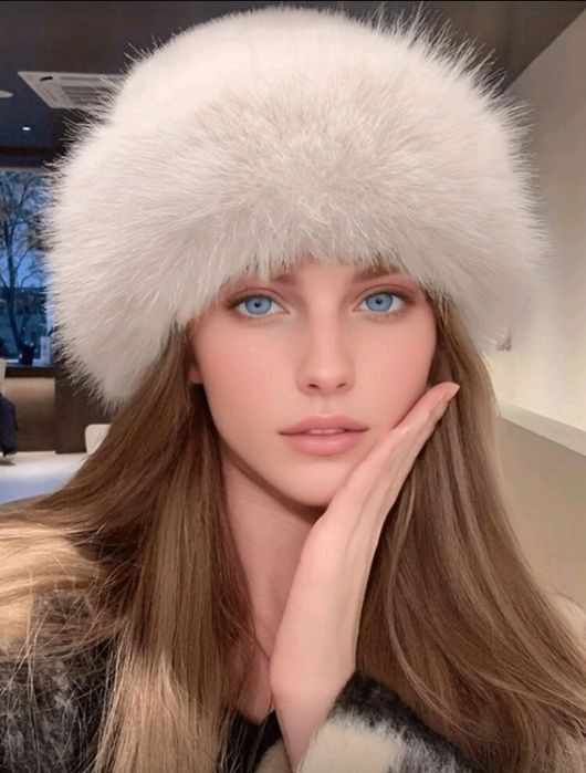 Прекрасна зимна дамска шапка черна бежева