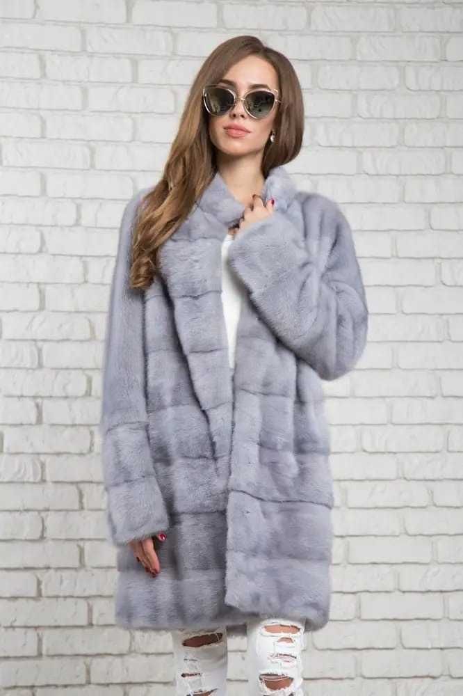 Haina blana vizon , Haină blană nurcă ,  Culoare safir  4in1, Noua!