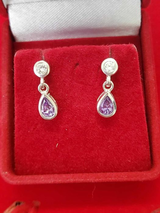 AG111, cercei argint 925,noi/marcati, zirconiu alb/lila, delicati
