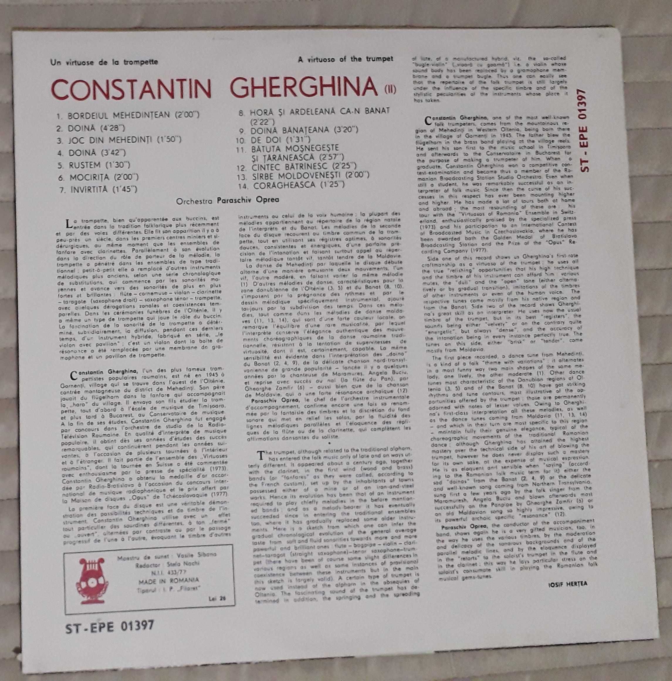Constantin Gherghina disc vinyl Tresors folqloriq virtuoz al trompetei