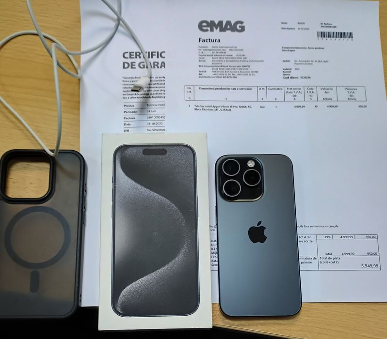 Iphone 15 Pro Factura Garanție cutie perfect husa folie