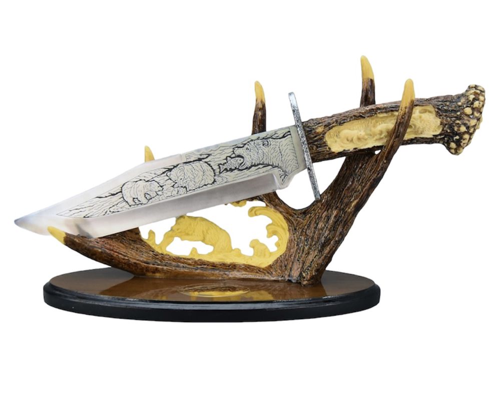 ловен нож колекционерски нож сувенир подарък трофейна поставка 22см