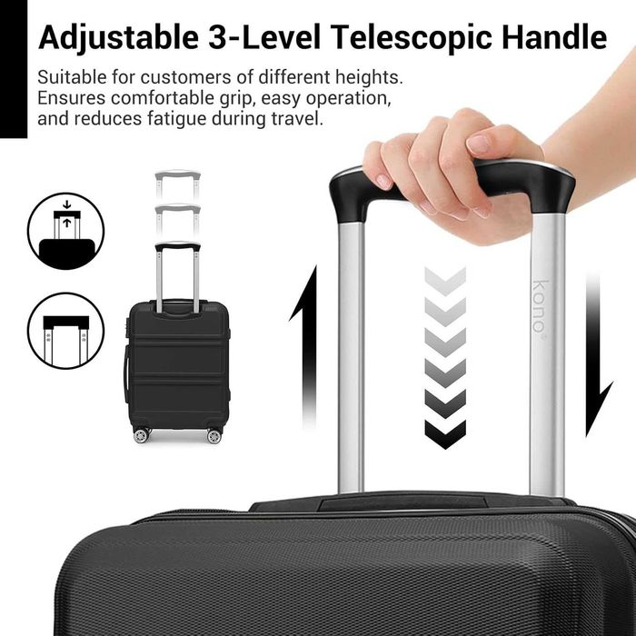 KONO твърд куфар на колелца 36 л с TSA ключалка черен