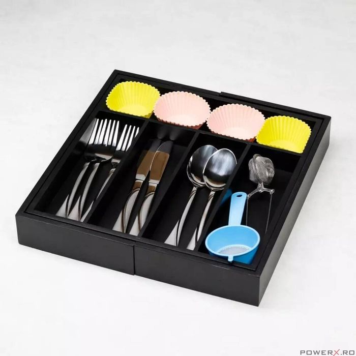 Cutie pentru tacamuri din bambus, cu 7 compartimente, pentru sertar,