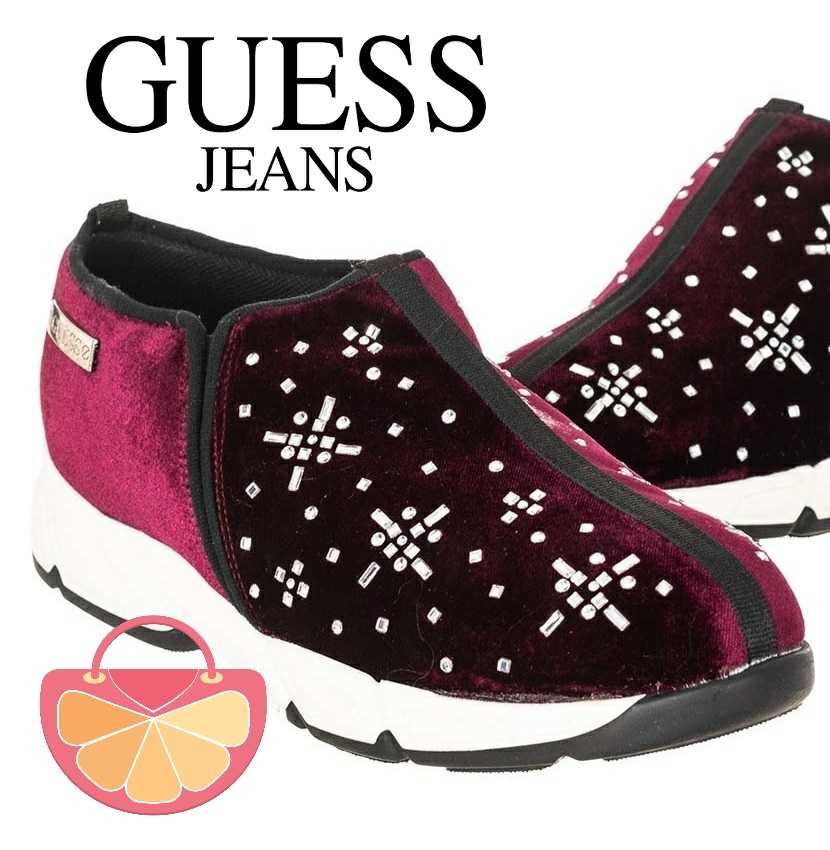 %ПРОМО% GUESS № 40 – Дамски кецове в бордо с декоративни камъни нови