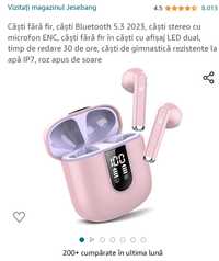 Căști Wireless,Bluetooth 5.3 2023,căști stereo cu microfon ENC;roz/alb