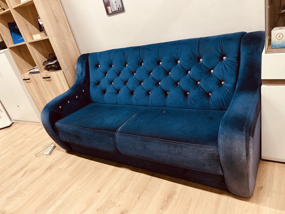 Диван мягкий синий б/у