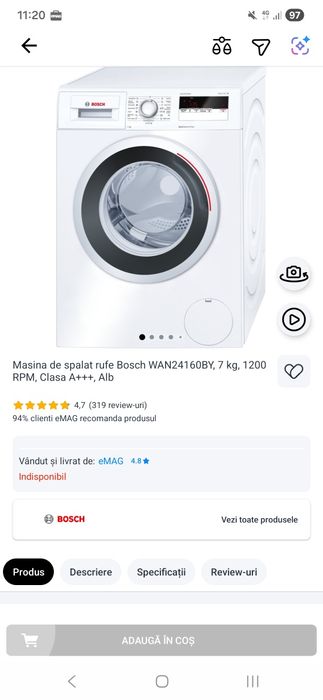 Masina de spalat Bosh 2020, series 4 + husa + kit supraetajare