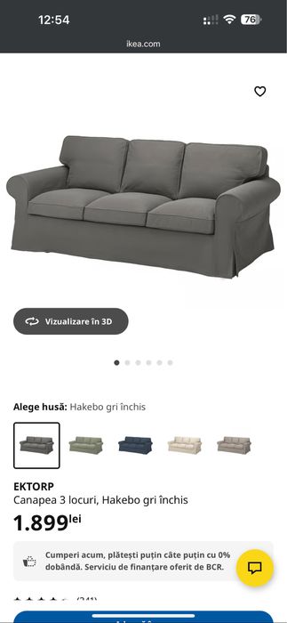 Canapea ikea ektorp 3 locuri + set huse bej cadou