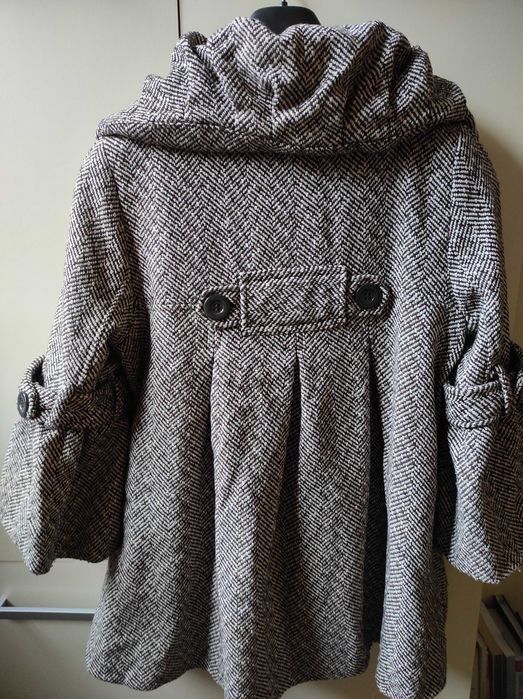 Дамско късо палто, 3/4 ръкав, ефектна кройка, шал яка, р-р S