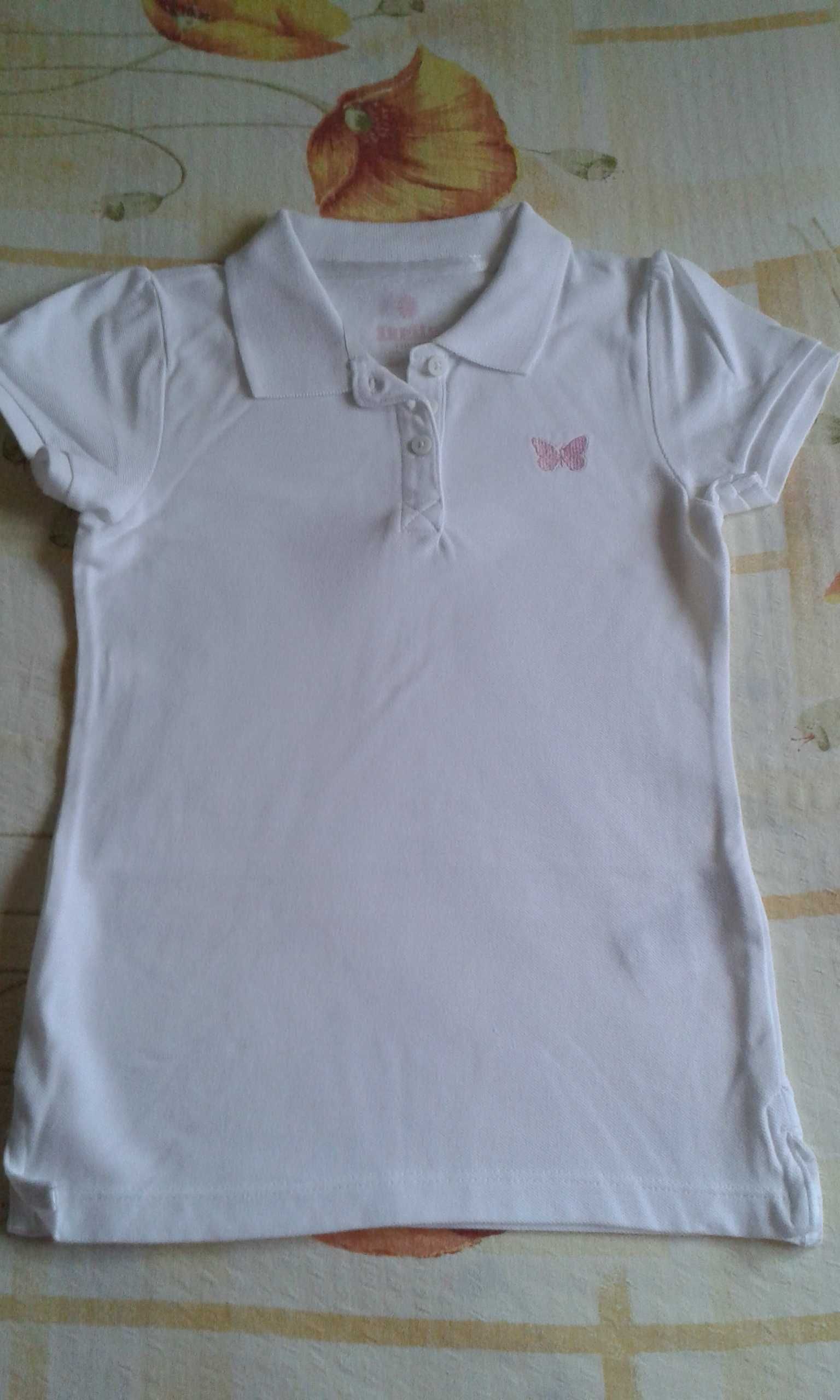 Tricou NOU alb cu fluture roz 110/116