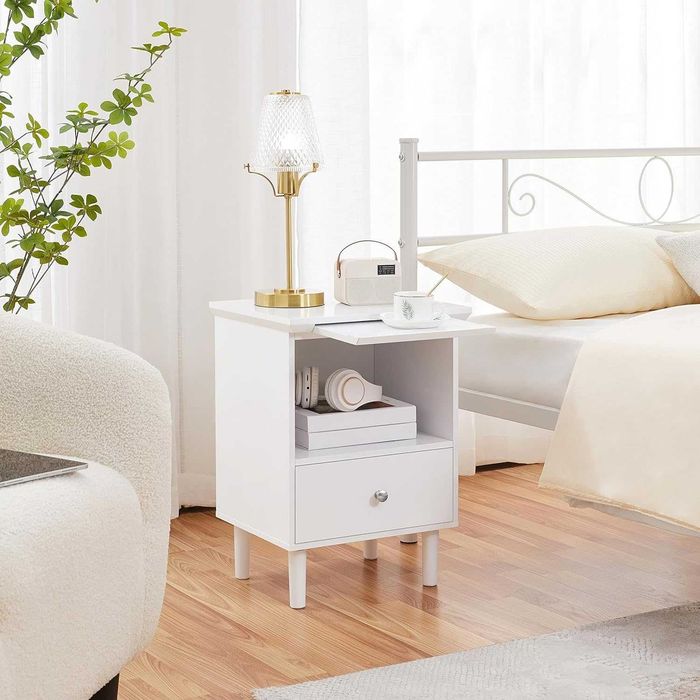 Noptieră albă din lemn cu sertar și tavă extensibilă |S 592488 White