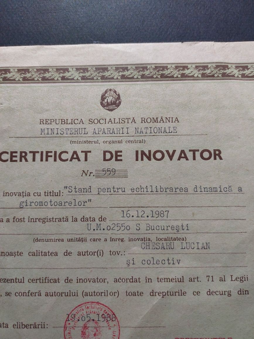 Certificat de inovator