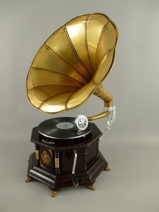 Gramofon octagonal, lemn, negru, H 66