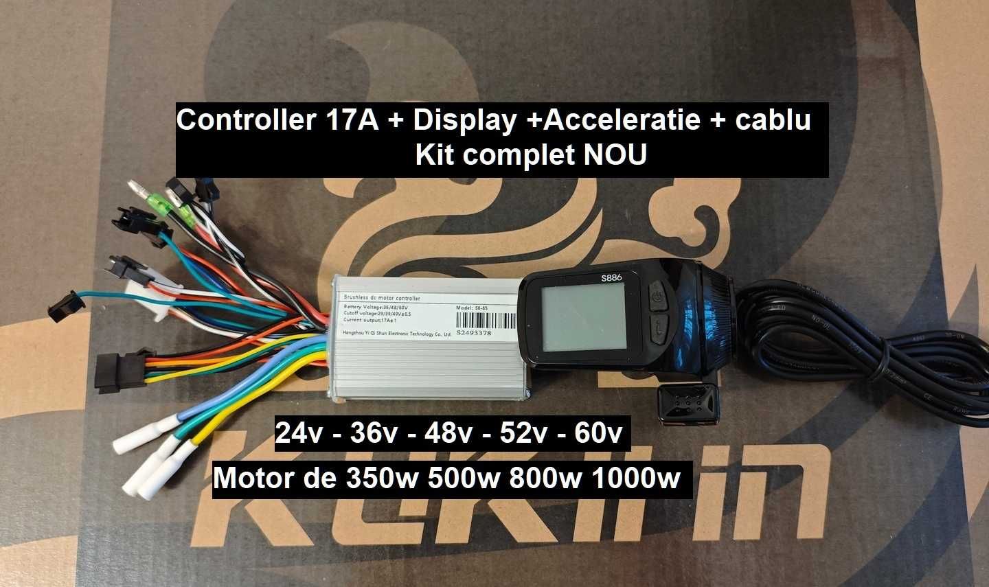 Controller 17A cu Display + acceleratie 24v 36v 48v 52v 60v,  NOU