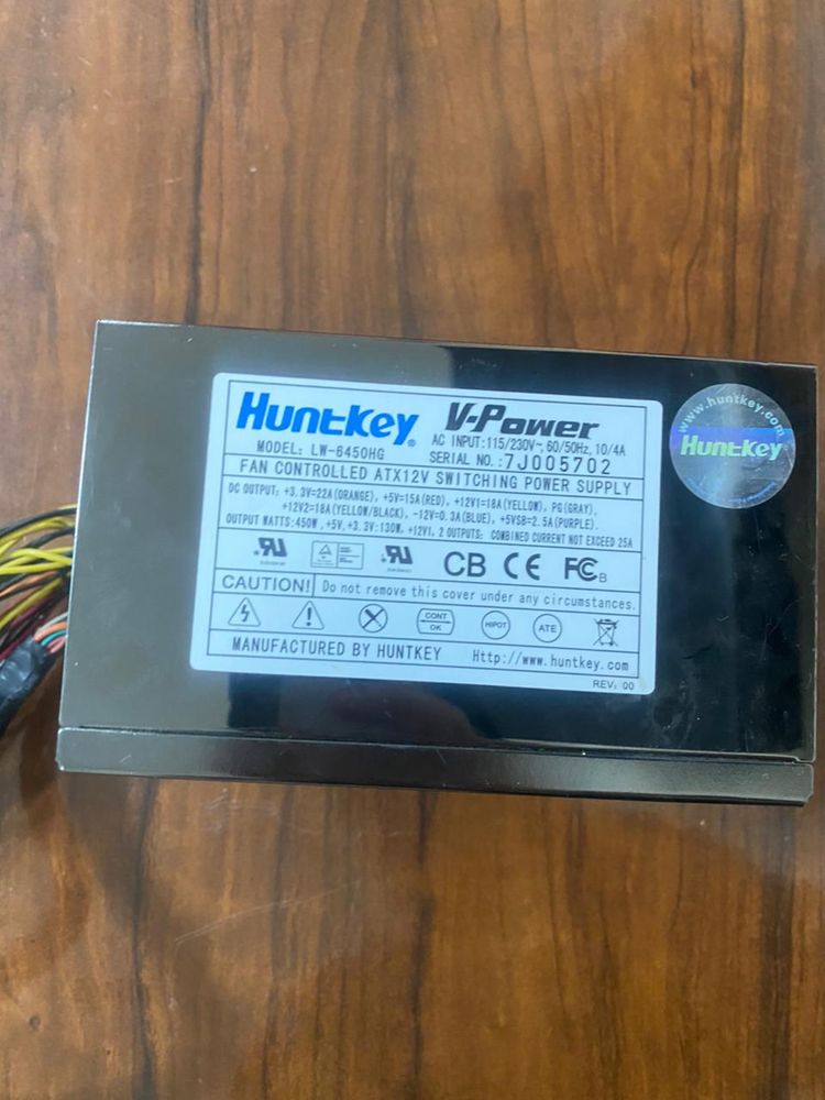 Блок питания HuntKey 450 ватт,доп питание на видеокарту 6пин