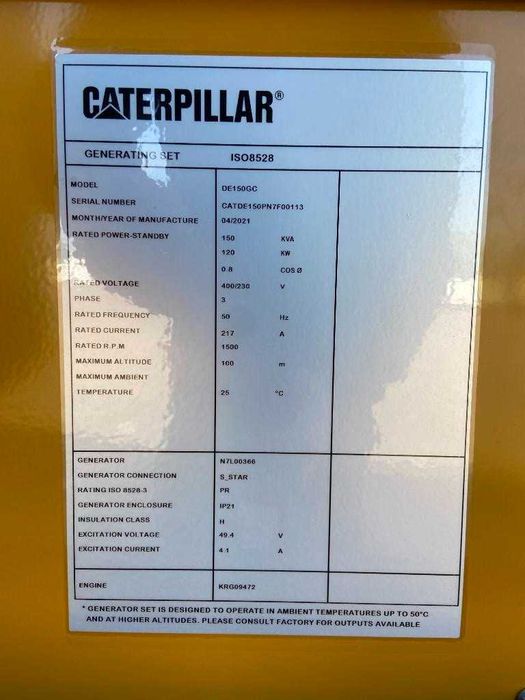 Generator de curent Caterpillar 150 kVa, an 2022,  motor Cat C7.1