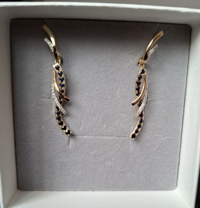 Cercei aur diamante si safire