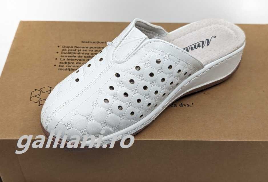 Papuci albi casual dama-interior,brant din piele naturala-galliani.ro