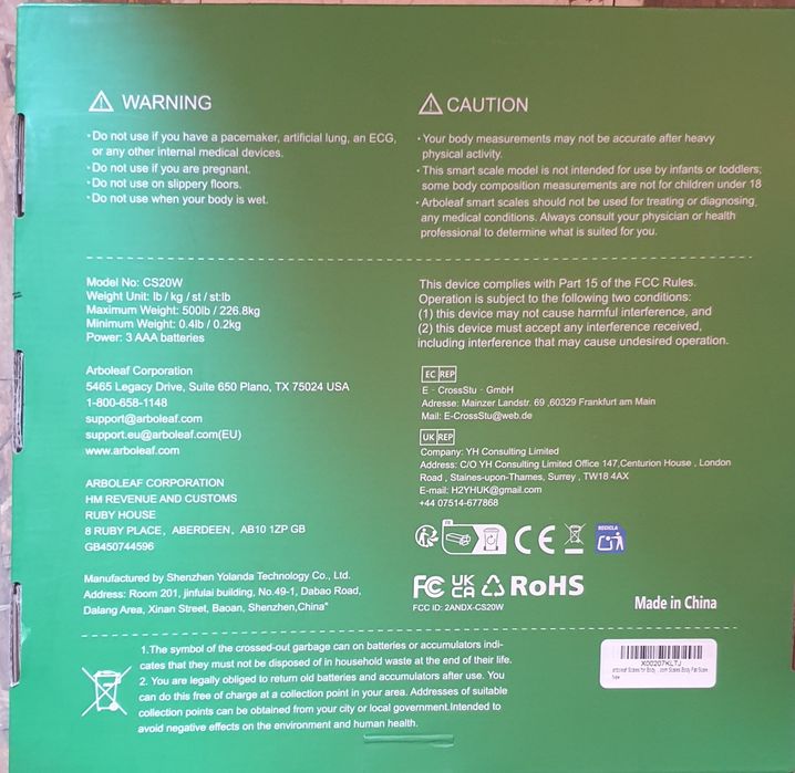 Vand cântar digital de analiză corporală Arboleaf