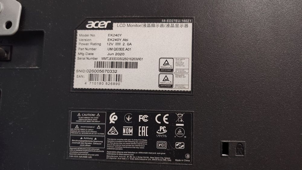 Monitor Acer EK240Y Abi – 24”, IPS, Full HD, 75Hz – Stare perfectă