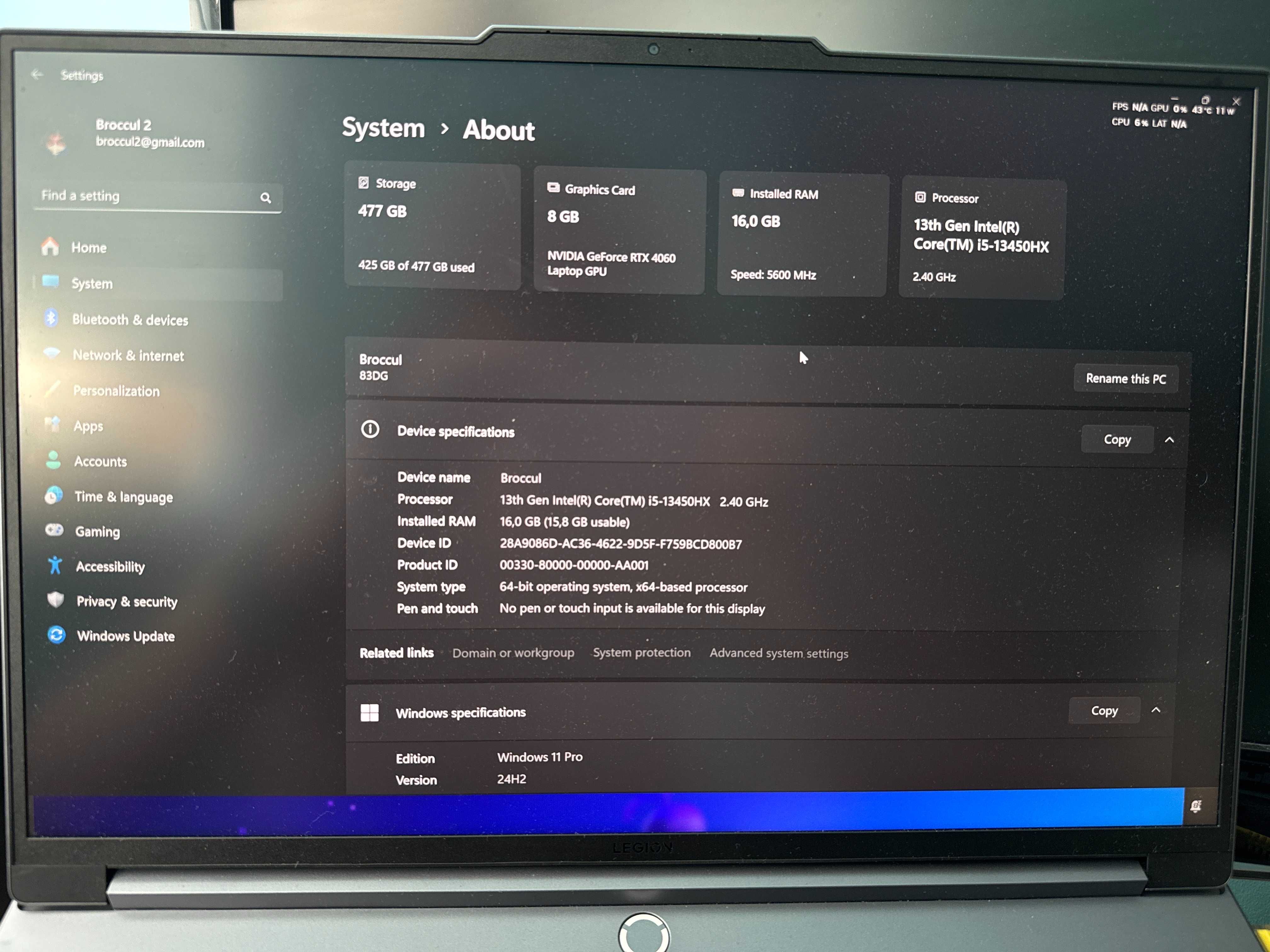 Геймърски лаптоп Lenovo legion 5 i5 13th gen rtx4060 8gb 16 ram