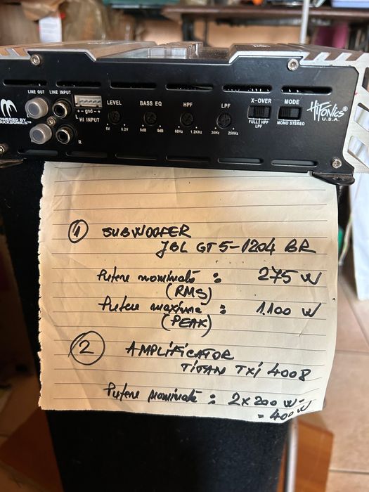 Subwoofer JBL GT 5-1204BR și Amplificator Titan