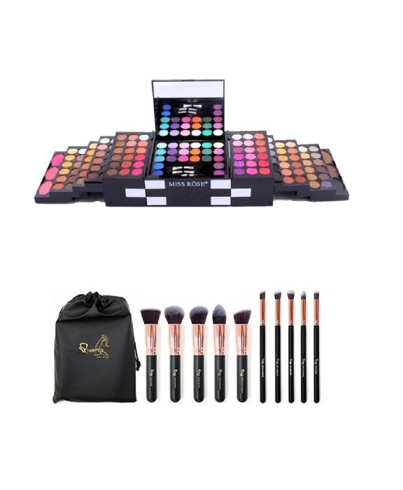 Kit Make Up: Trusa 148 nuante Miss Rose si set 10 pensule machiaj