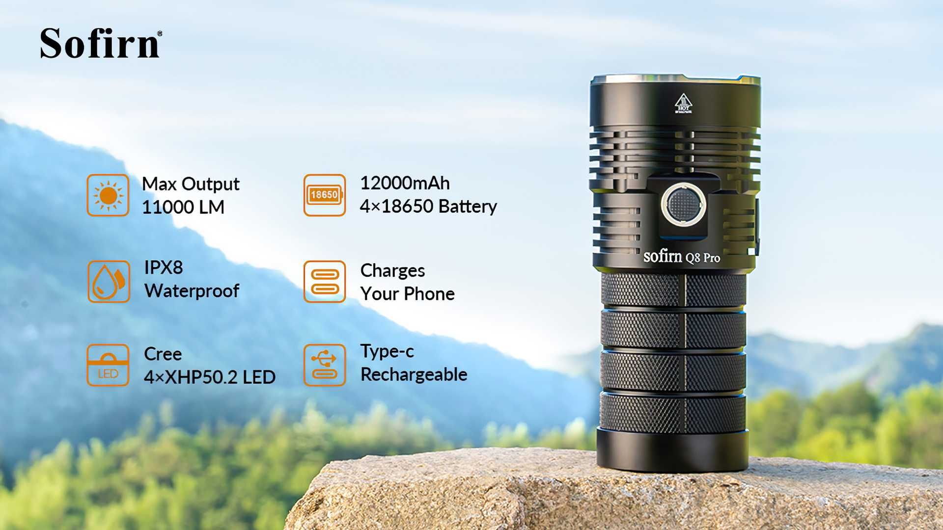 Lanterna LED Sofirn Q8 PRO + husa protectie + diffuser