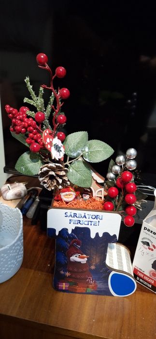 Aranjamente de craciun cu suport din lemn si licheni naturali