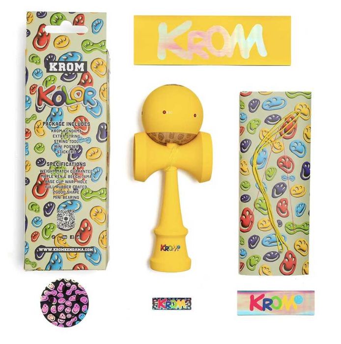 Kendama Krom Kolor Original - Verde si Galben - Nou si Ambalat