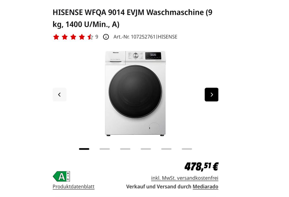 Mașină de spălat rufe cu aburi Hisense WFQA9014EVJM