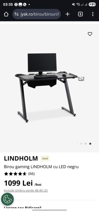 Birou gaming cu LED negru