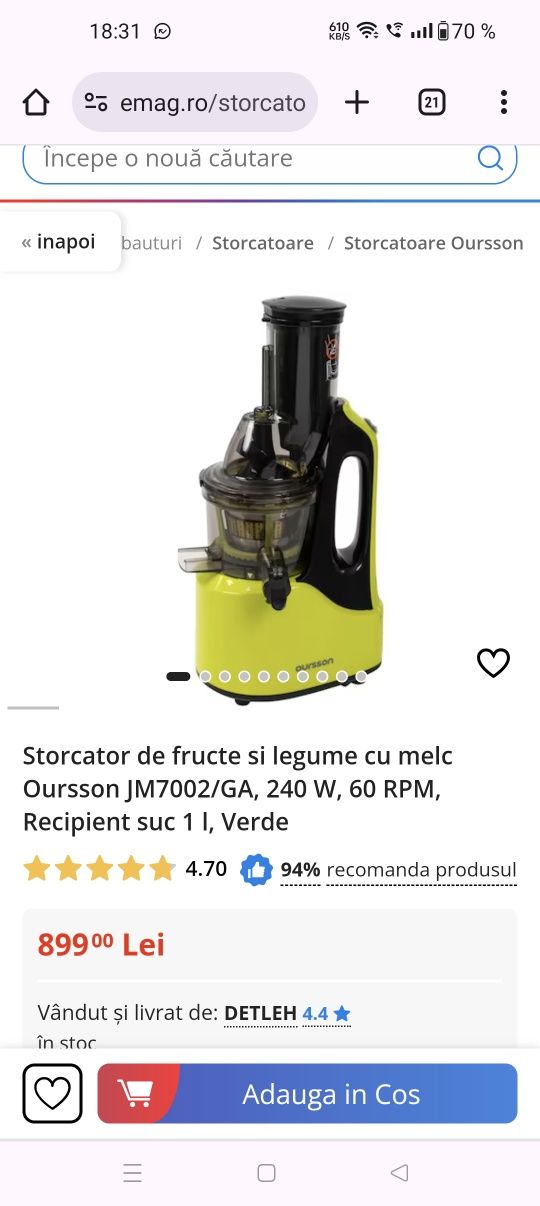 Storcator fructe cu melc Oursson