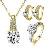 Set colier, inel si cercei zirconiu placat aur 18k