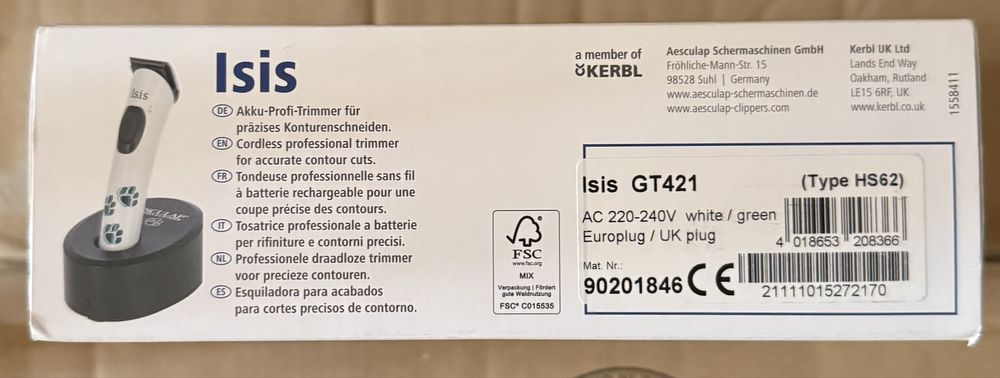 Продавам Безжична машинка за подстригване Kerbl GT421 Aesculap Isis