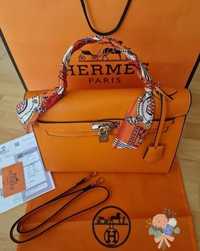 Geanta Hermes Kelly Medium Orange,super model, saculet, etichet