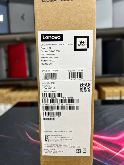 Lenovo LOQ 
Intel Core i5-12450HX
DDR5 12GB
SSD 512GB Nvme
RTX4050 6GB