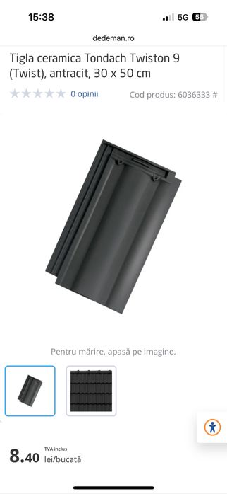 Tigla ceramica Tondach Twiston 9 (Twist)antracit, 30 x 50 cm