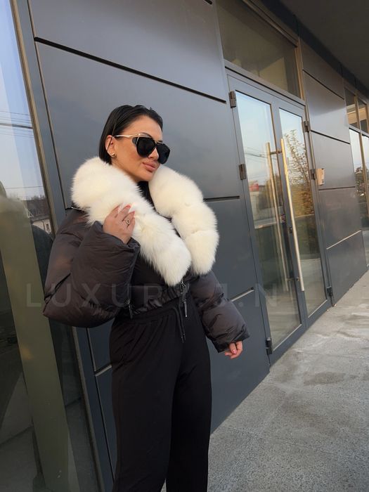 Geaca puf, blana naturala, scurta fermoar