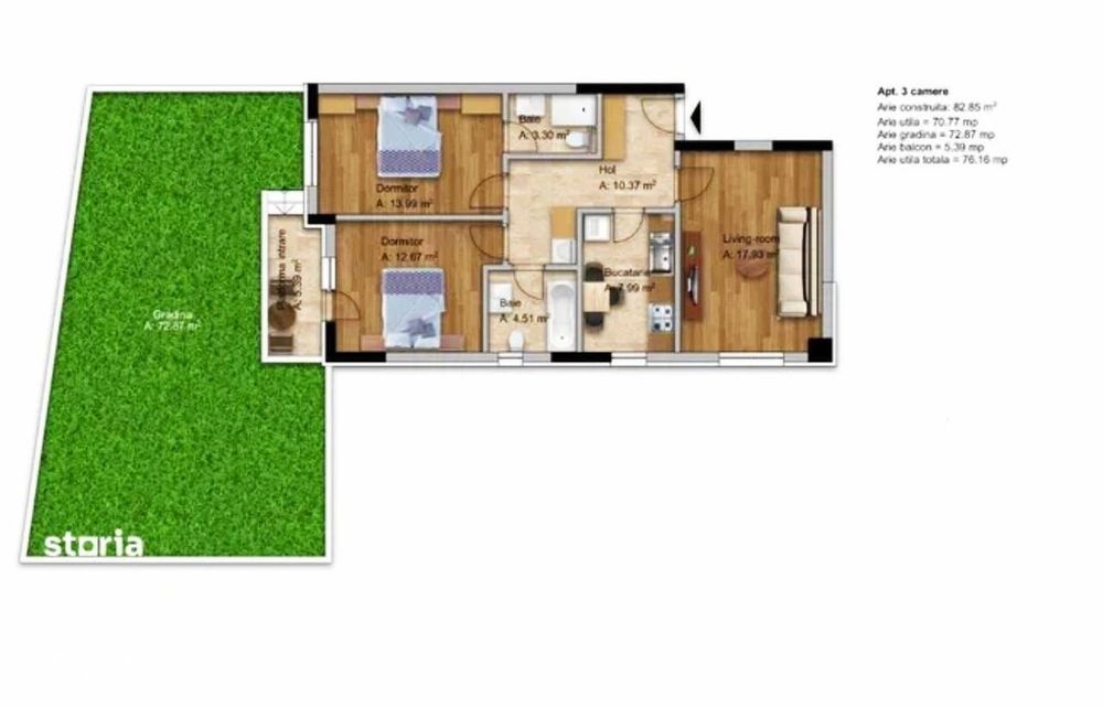 3 camere Dobroesti, 2 gr. sanit., gradina 73mp, loc parcare,bloc 2025!