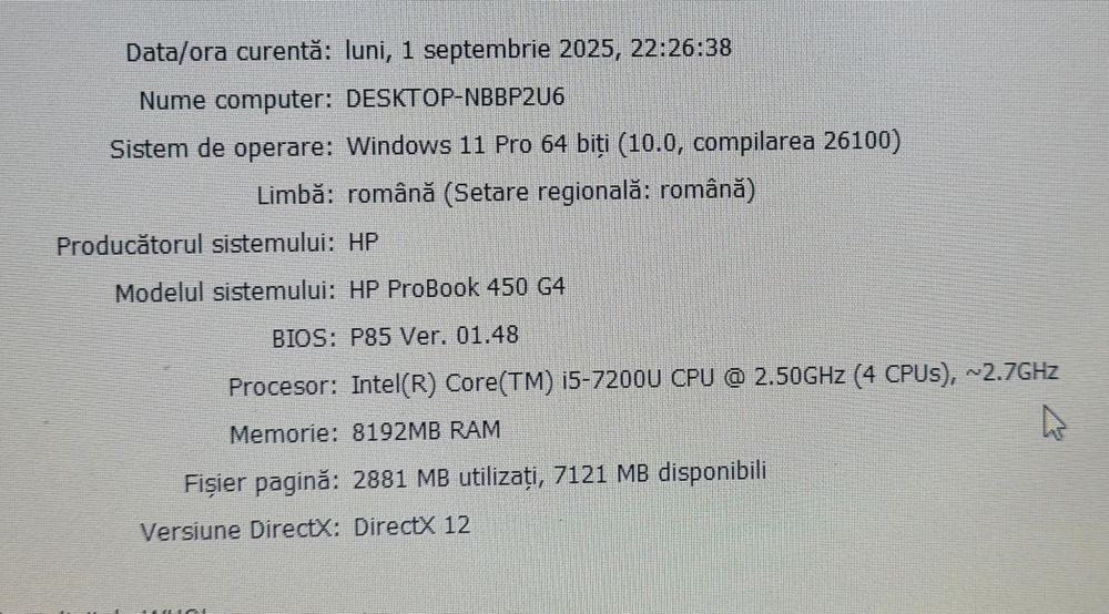 HP Probook 450 G4 i5 7200u, 8 GB DDR4, SSD 256 GB