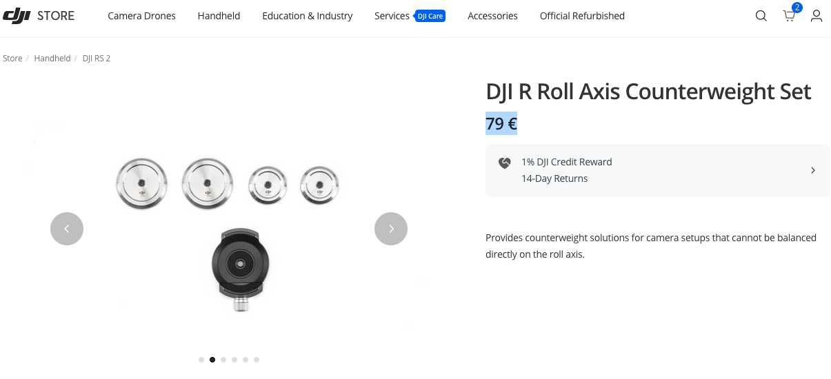 DJI Ronin Roll Axis Counterweight Set CONTRAGREUTATI SC2 RSC2 S2 RS2