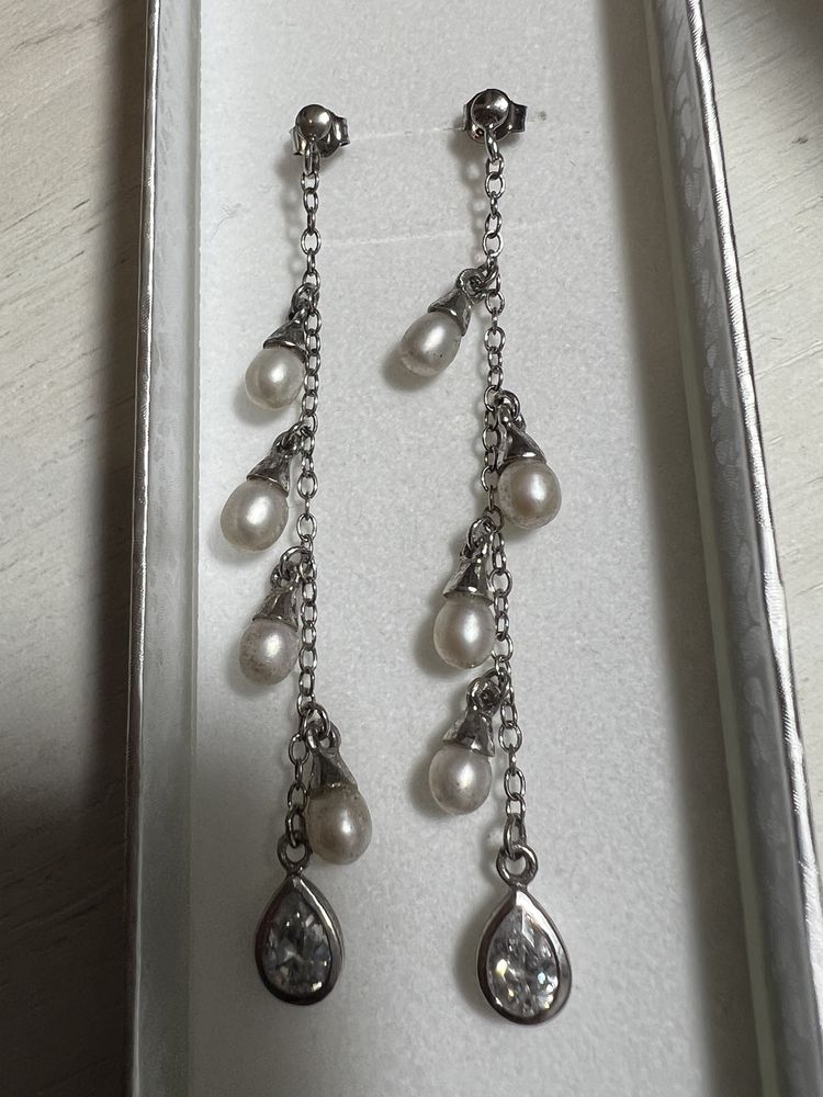 Cercei din argint, perle si zircon