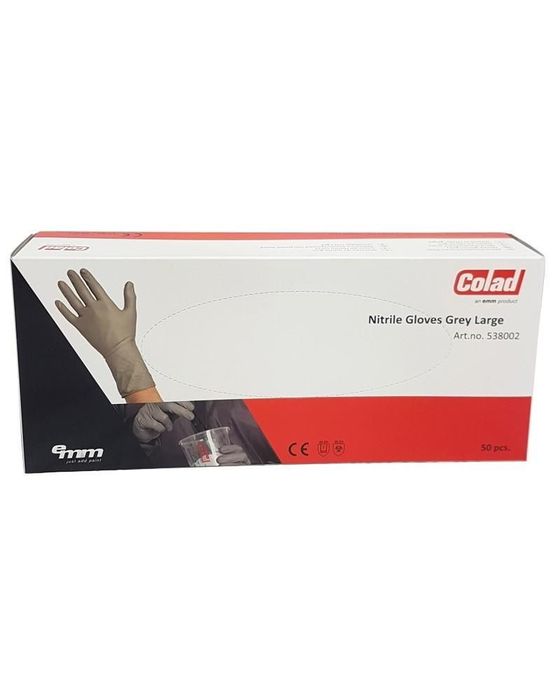 Manusi de protectie de nitril de unica folosinta, Marimea L, gri, pachet 50 bucati, lungime 300mm, grosime 0.2 mm, Brand Colad