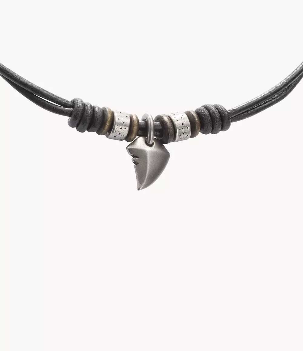 Ново колие Fossil, естествена кожа и неръждаема стомана