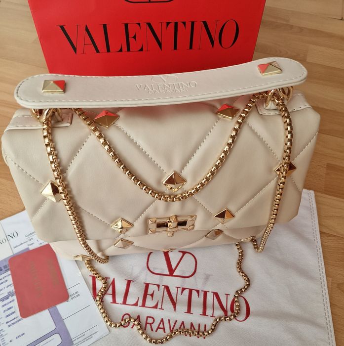 Geanta damă nude Valentino Garavani/Italia,accesorii metalice aurii