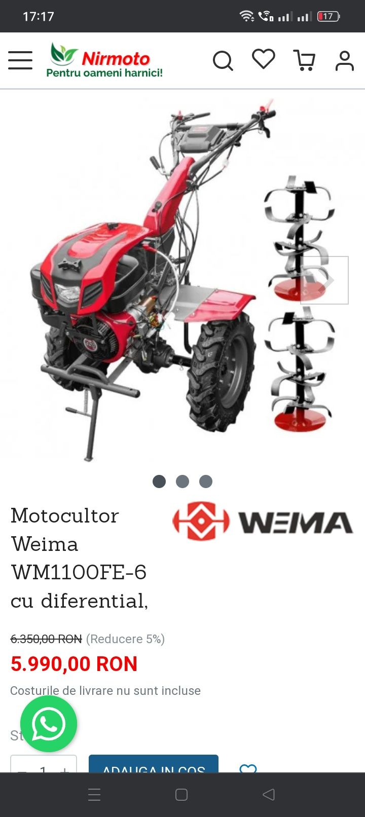 Motocultor wema 16 cai /420cm3