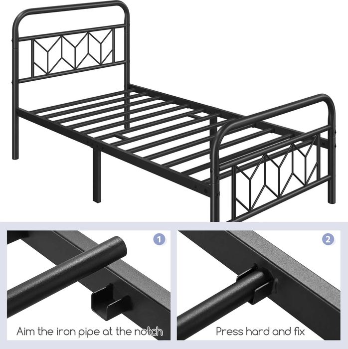 Cadru Pat Metalic Modern Single 90x200 cm |S 615152 Black(90x200cm)